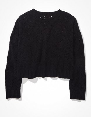 AE Cropped Pointelle Crew Neck Sweater