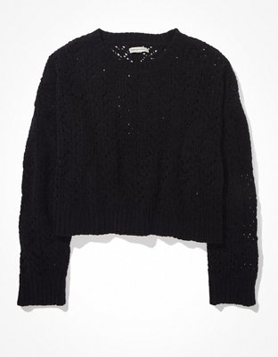 AE Cropped Pointelle Crew Neck Sweater