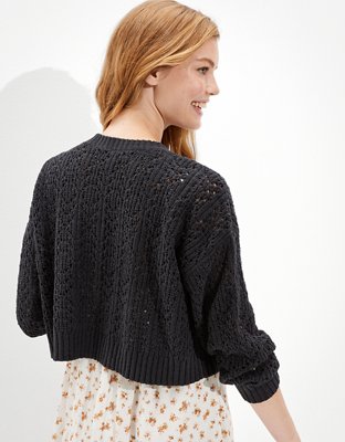 AE Cropped Pointelle Crew Neck Sweater