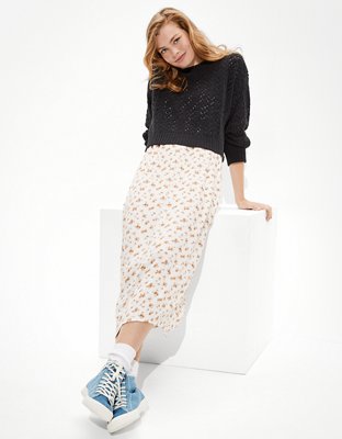 AE Cropped Pointelle Crew Neck Sweater