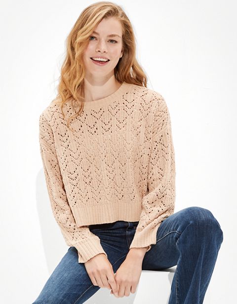 Женские свитеры American Eagle AE Cropped Pointelle Crew Neck Sweater