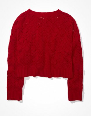 AE Cropped Pointelle Crew Neck Sweater
