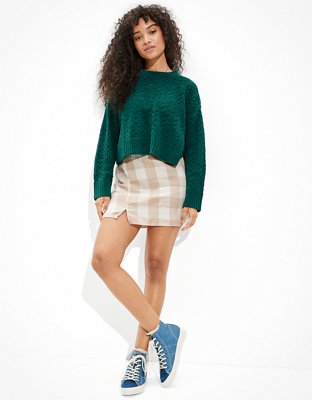 AE Cropped Pointelle Crew Neck Sweater