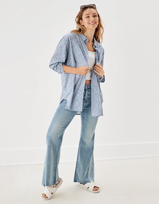 Женские рубашки American Eagle AE Oversized Long-Sleeve Button-Up Shirt — фото 5