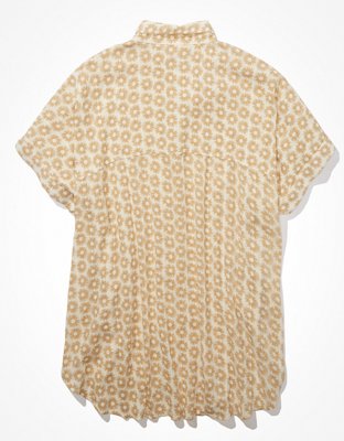 Женские рубашки American Eagle AE Oversized Short-Sleeve Button-Up Beach Shirt — фото 4