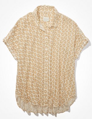 Женские рубашки American Eagle AE Oversized Short-Sleeve Button-Up Beach Shirt — фото 3
