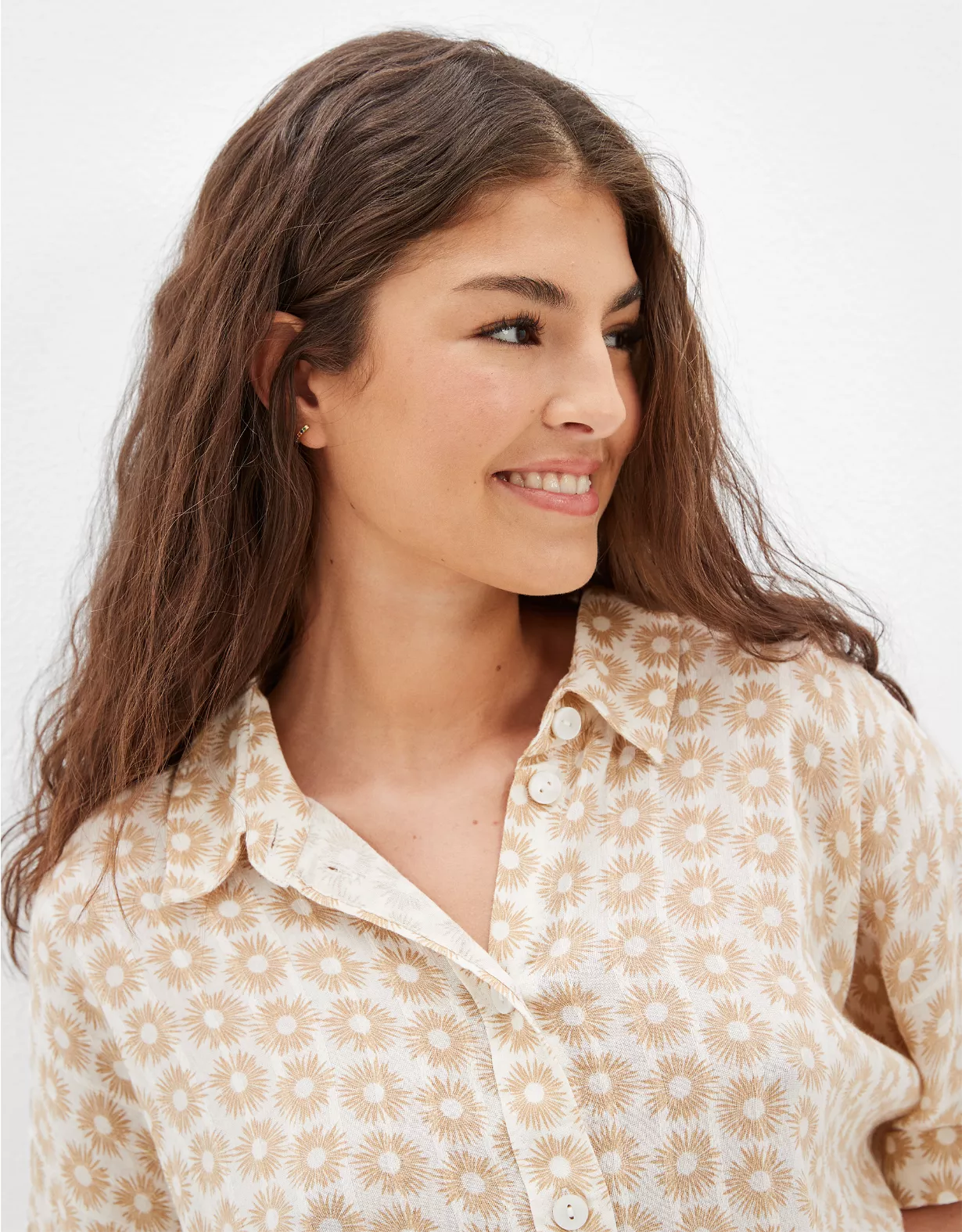 AE Oversized Short-Sleeve Button-Up Beach Shirt