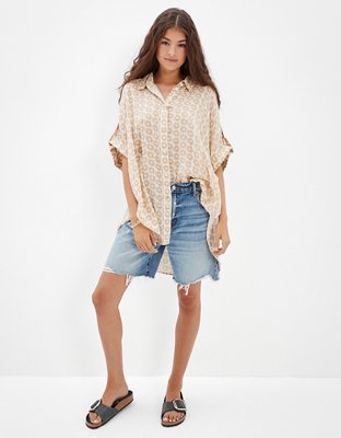 Женские рубашки American Eagle AE Oversized Short-Sleeve Button-Up Beach Shirt — фото 5