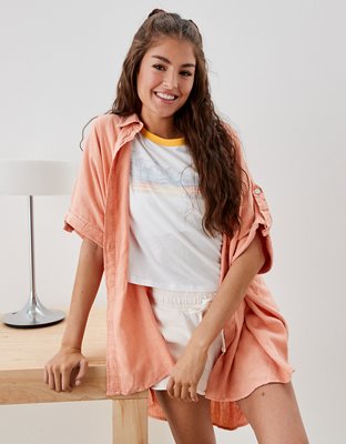AE Oversized Button-Up Beach Shirt