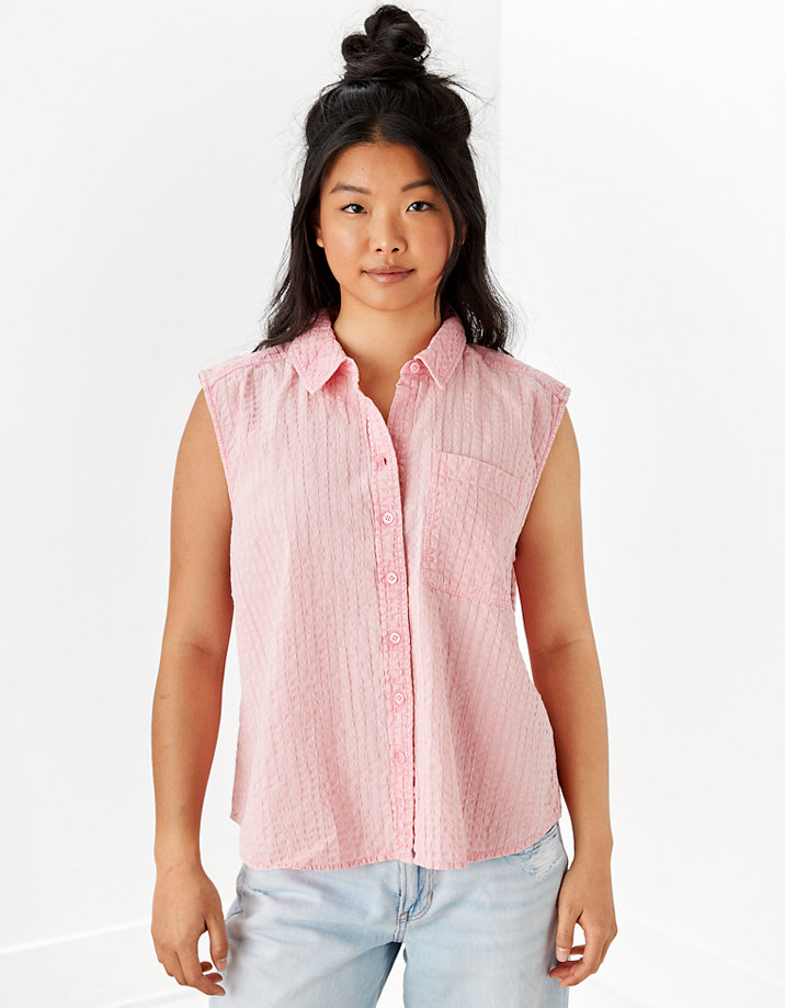 AE Oversized Sleeveless Button-Up Shirt