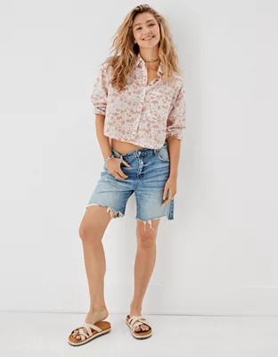 AE Cropped Oxford Button-Up Shirt