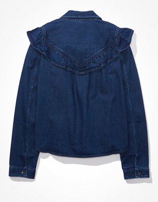 Женские рубашки American Eagle AE Oversized Denim Western Shirt — фото 4