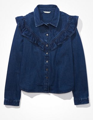Женские рубашки American Eagle AE Oversized Denim Western Shirt — фото 3