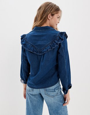 Женские рубашки American Eagle AE Oversized Denim Western Shirt — фото 2
