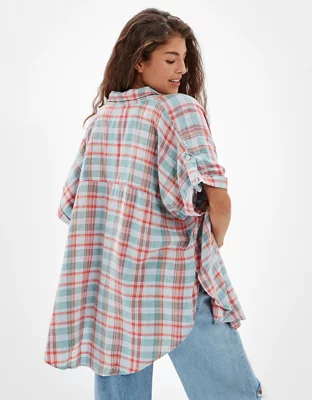 AE Oversized ShortSleeve ButtonUp Beach Shirt