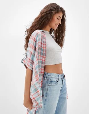 AE Oversized ShortSleeve ButtonUp Beach Shirt