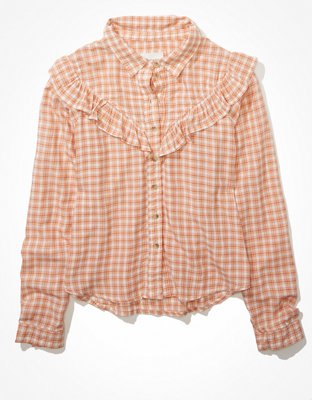 Женские рубашки American Eagle AE Western Ruffle Button-Up Shirt — фото 3
