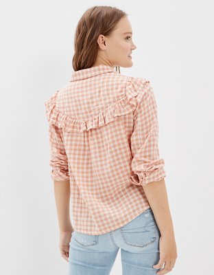 Женские рубашки American Eagle AE Western Ruffle Button-Up Shirt — фото 2