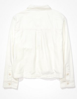 AE Cropped Long-Sleeve Cargo Button-Up Shirt