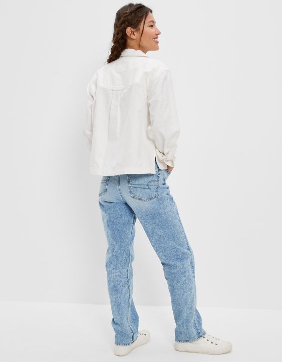 AE Cropped Long-Sleeve Cargo Button-Up Shirt