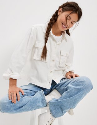 AE Cropped Long-Sleeve Cargo Button-Up Shirt