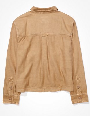 AE Cropped Long-Sleeve Cargo Button-Up Shirt