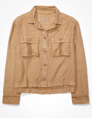 AE Cropped Long-Sleeve Cargo Button-Up Shirt