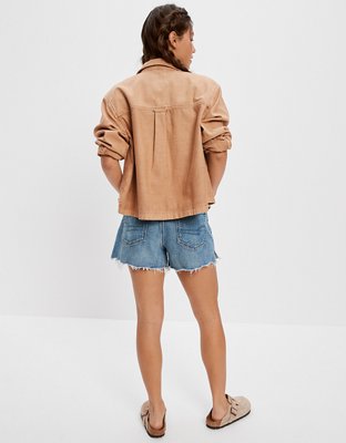 AE Cropped Long-Sleeve Cargo Button-Up Shirt