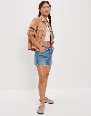 AE Cropped Long-Sleeve Cargo Button-Up Shirt