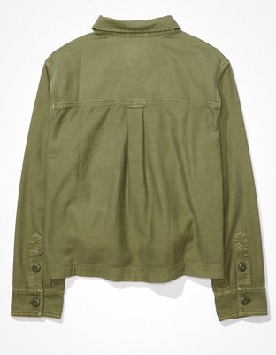 AE Cropped Long-Sleeve Cargo Button-Up Shirt