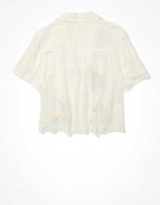 Женские рубашки American Eagle AE Cropped Embroidered Resort Shirt — фото 4