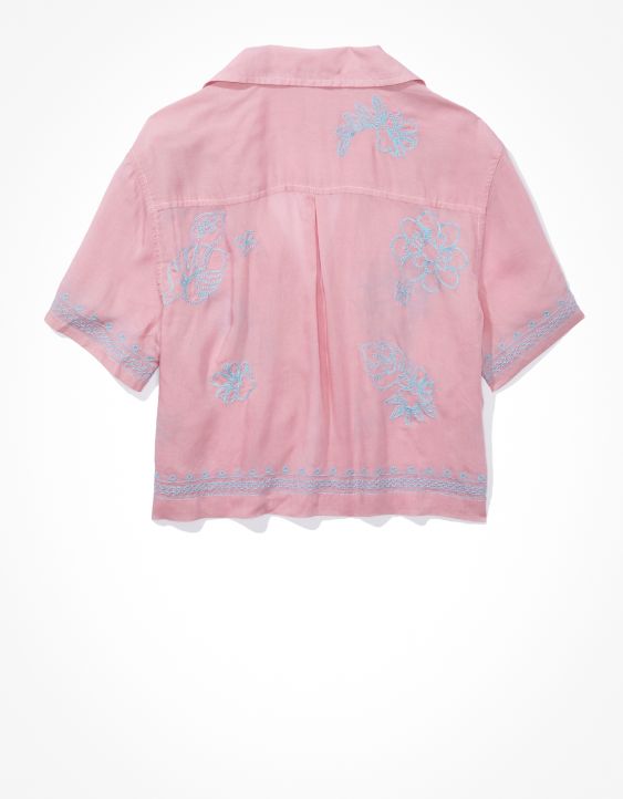AE Cropped Embroidered Resort Shirt