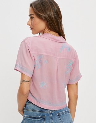 AE Cropped Embroidered Resort Shirt