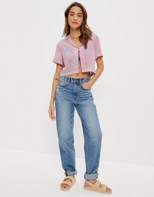 AE Cropped Embroidered Resort Shirt