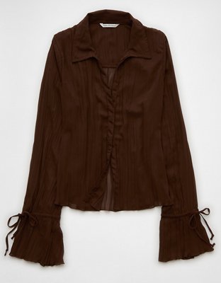 Женские рубашки American Eagle AE Mesh Ruffled Shirt — фото 3