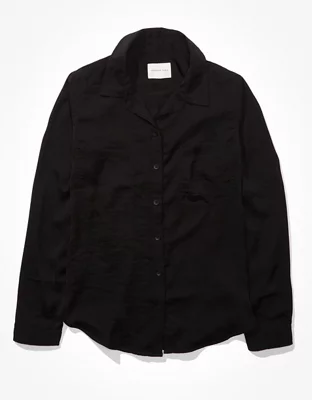 AE Silky Long-Sleeve Button-Up Shirt