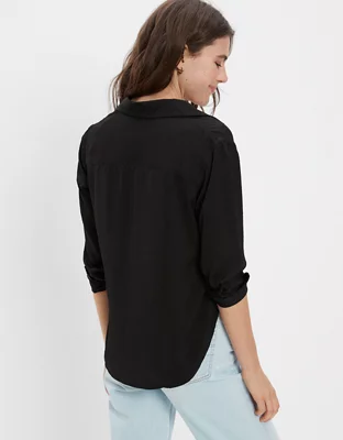 AE Silky Long-Sleeve Button-Up Shirt