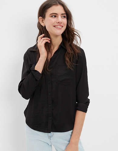 AE Silky Long-Sleeve Button-Up Shirt