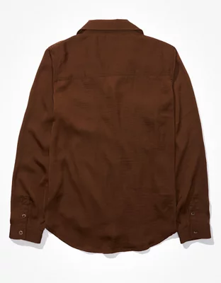 AE Silky Long-Sleeve Button-Up Shirt