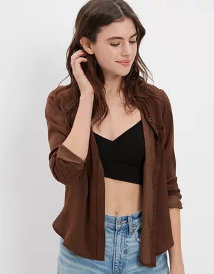 AE Silky Long-Sleeve Button-Up Shirt