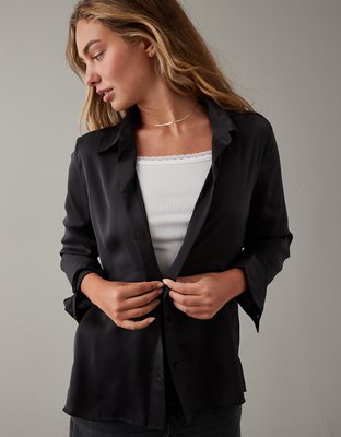 Женские рубашки American Eagle AE Satin Button-Up Shirt — фото 5