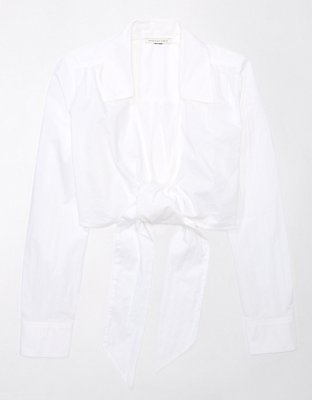 Женские рубашки American Eagle AE Long-Sleeve Tie-Front Shirt — фото 3