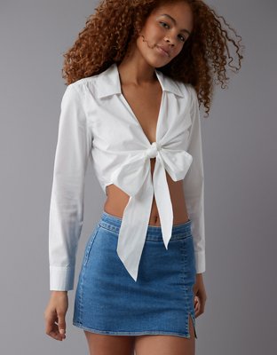 Cotton tie-waist blouse