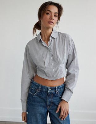 AE Cropped Corset Button-Up Shirt