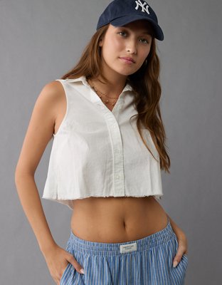 AE Collared Button-Up Tank Top