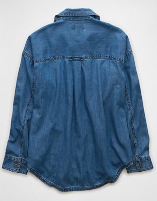 Женские рубашки American Eagle AE Dreamy Drape Denim Perfect Button-Up Shirt — фото 4