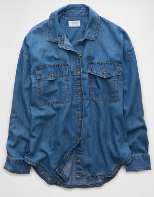 Женские рубашки American Eagle AE Dreamy Drape Denim Perfect Button-Up Shirt — фото 3