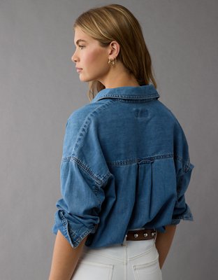 Женские рубашки American Eagle AE Dreamy Drape Denim Perfect Button-Up Shirt — фото 2