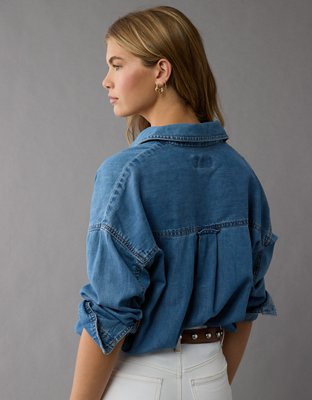 AE Dreamy Drape Denim Perfect Button-Up Shirt