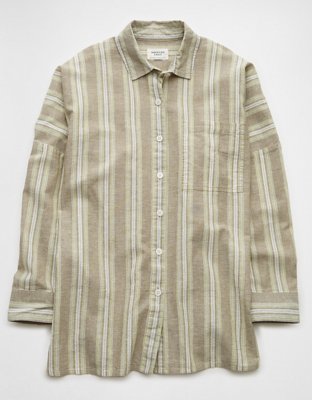 AE Go Big Linen-Blend Oversized Striped Shirt